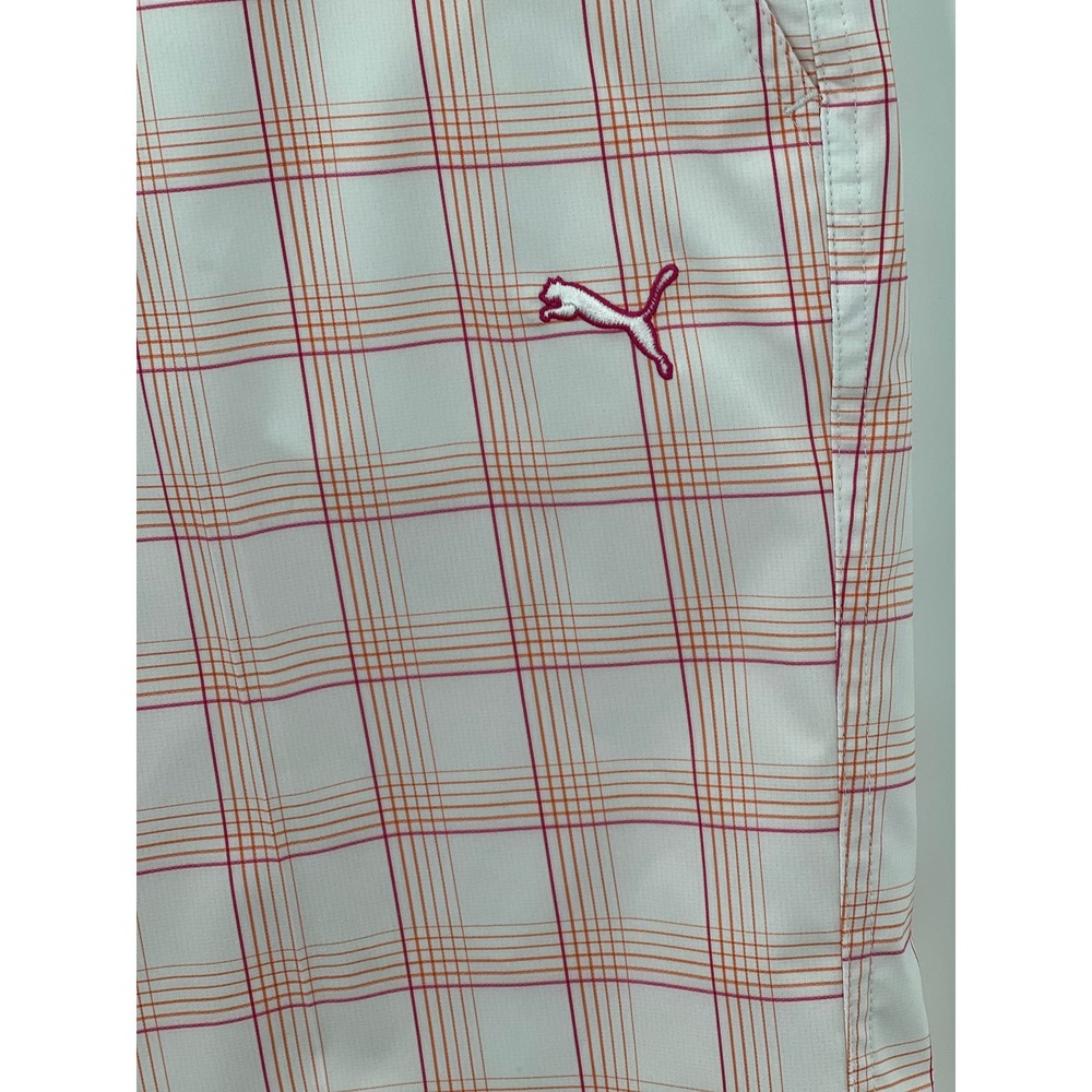 Mens Puma Performance Golf Shorts - Size 32 -White with plaid stripes